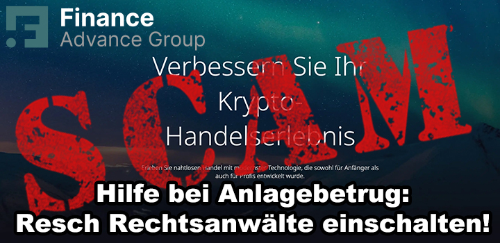 Finance Advance Group: Geschäftsmodell fake-Trading, Anlagebetrug im Web